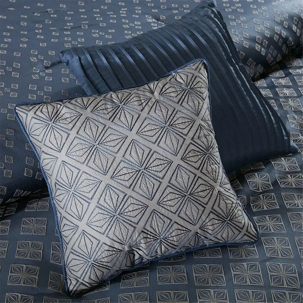 King Size Biloxi 7 Piece Comforter Set Blue Contemporary Madison Park MP10-3734